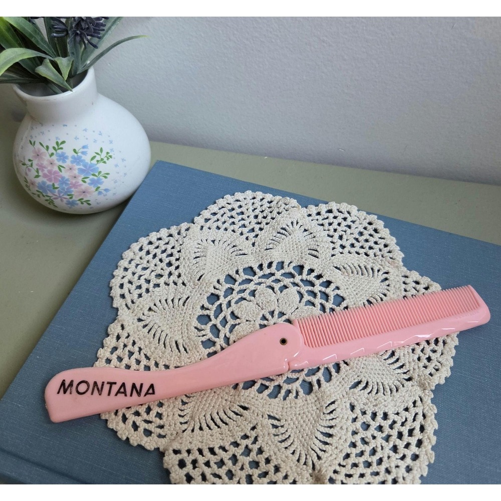 Vintage Montana Pink Folding Hair Comb Made in USA Pocket Vanity Comb